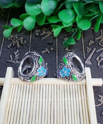 廠家批發925純銀 空托 戒托 鑲嵌掐絲琺瑯景泰藍戒指托 銀托12*16