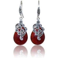 復古典雅之選 925純銀泰銀耳環配紅瑪瑙耳墜